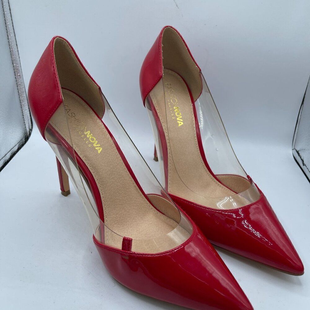Sexy Fashion Nova Red Heels w/ Plastic Sides 10